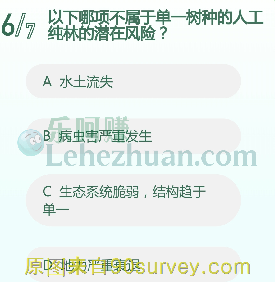 以下哪项不属于单一树种的人工纯林的潜在风险?