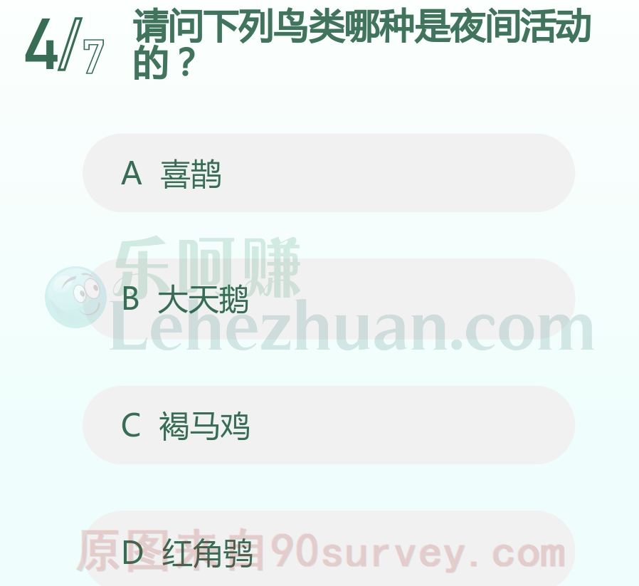 请问下列鸟类哪种是夜间活动的？