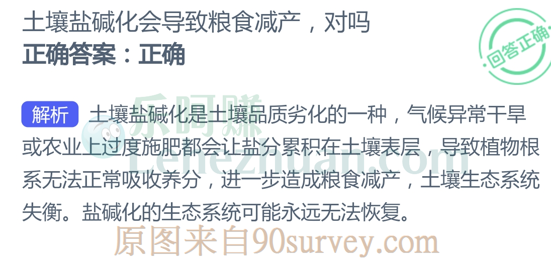 土壤盐碱化会导致粮食减产，对吗？