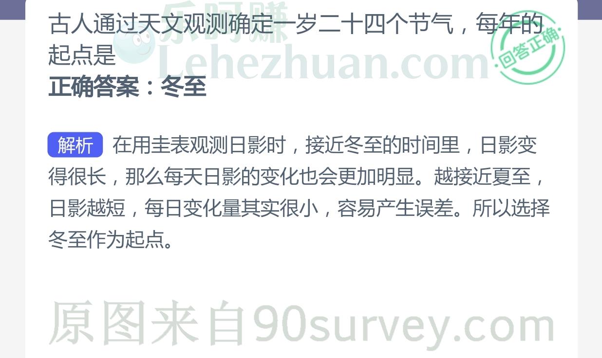 古人通过天文观测确定一岁二十四个节气,每年的起点是?