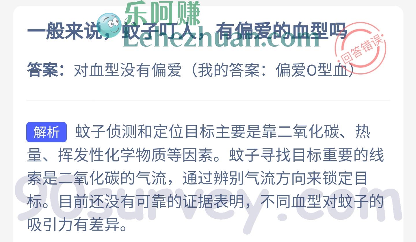 一般来说,蚊子叮人有偏爱的血型吗?答案:对血型没有偏爱 一般来说,蚊子叮人有偏爱的血型吗?答案:对血型没有偏爱