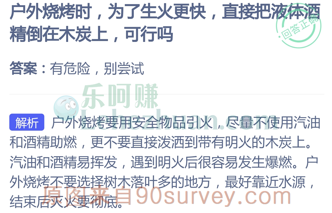 户外烧烤时为了生火更快,直接把液体酒精倒在木炭上可行吗?