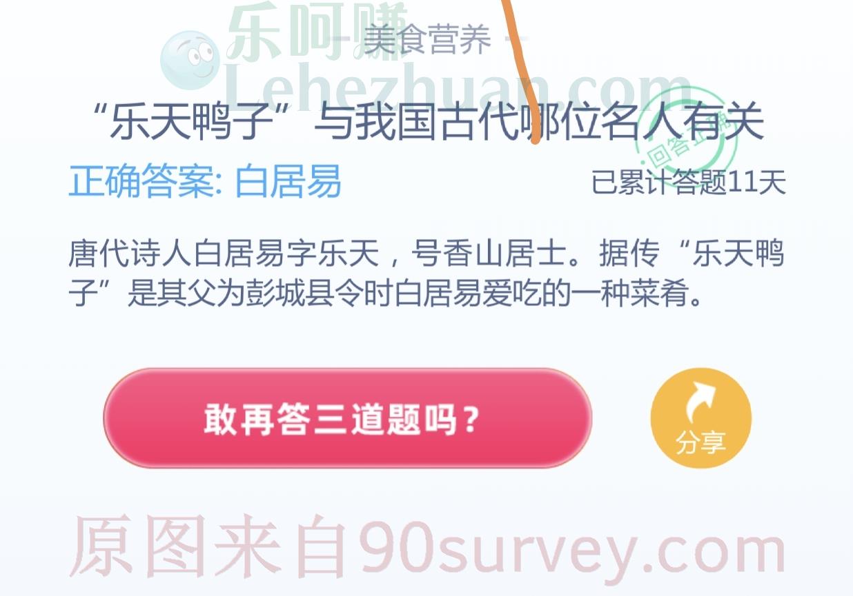 乐天鸭子与我国古代哪位名人有关?正确答案:白居易 乐天鸭子与我国古代哪位名人有关?正确答案:白居易