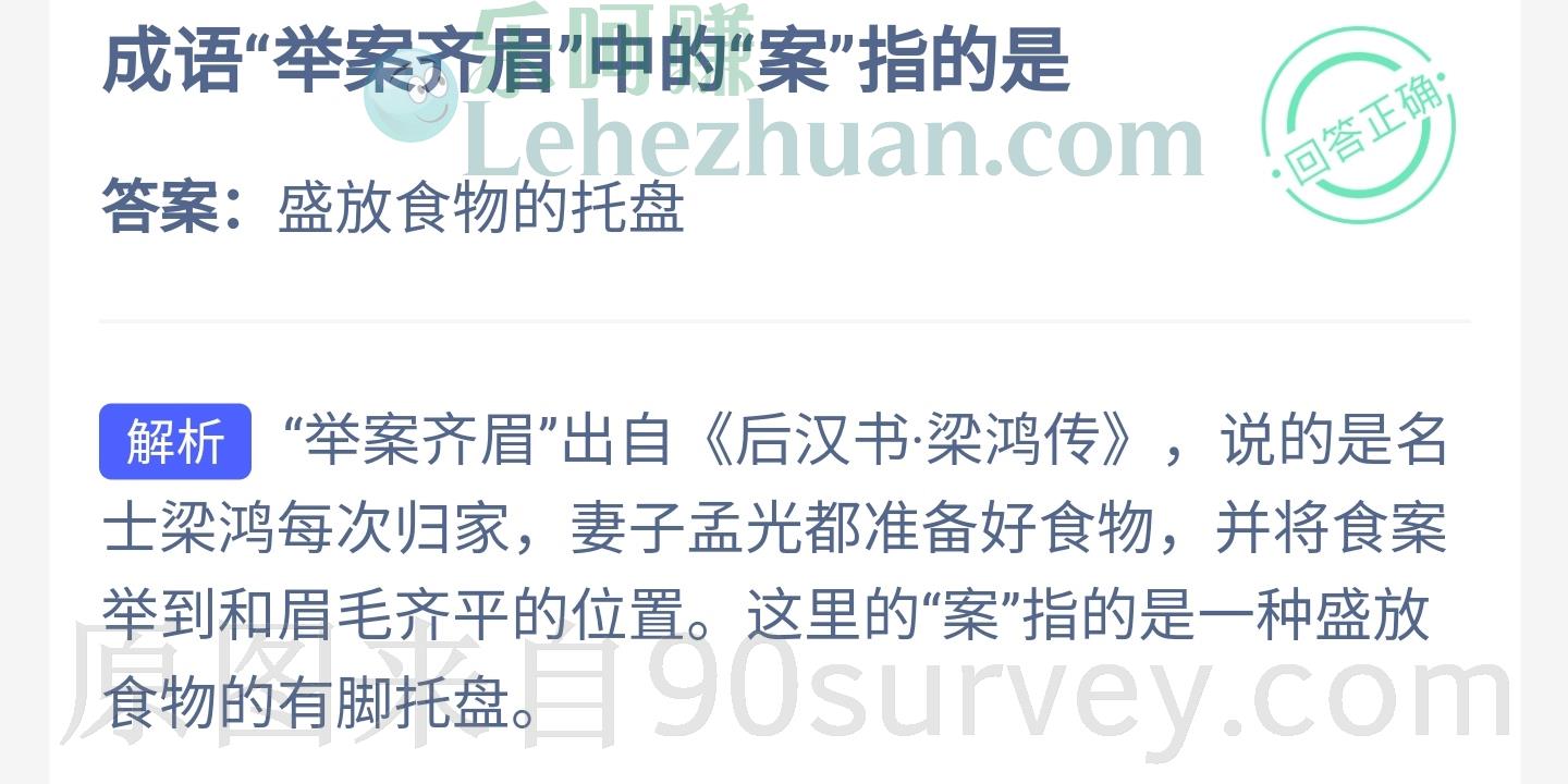 成语"举案齐眉"中的"案"指的是?答案:盛放食物的托盘 成语"举案齐眉"中的"案"指的是?答案:盛放食物的托盘