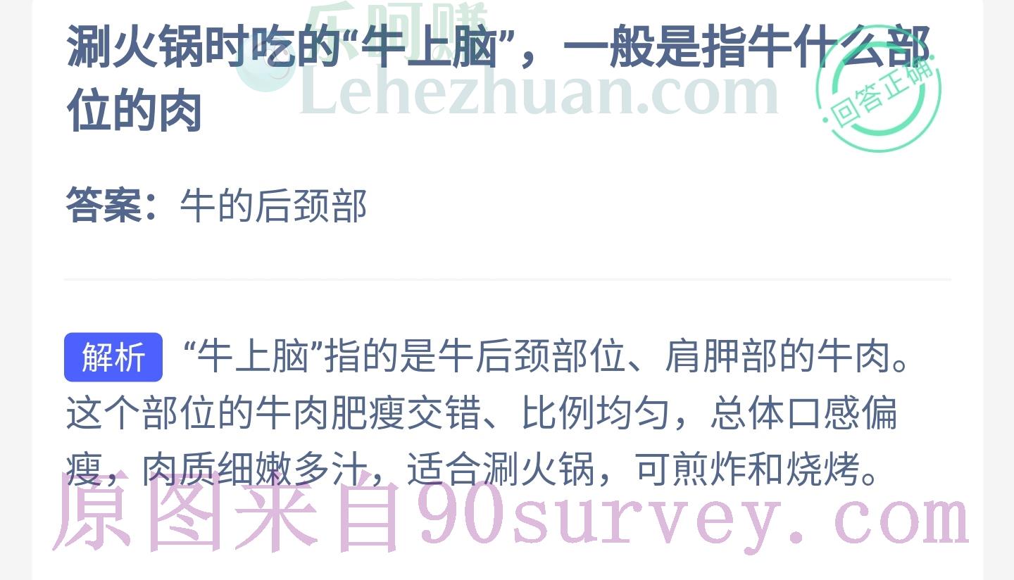 涮火锅时吃的牛上脑一般是指牛什么部位的肉