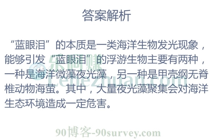 海洋在白天呈红色,夜晚出现“蓝眼泪”,原因很可能是?