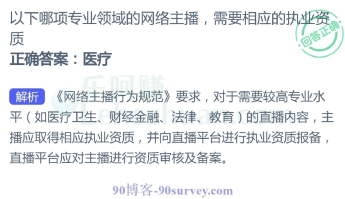 以下哪项专业领域的网络主播需要相应的执业资质 ?