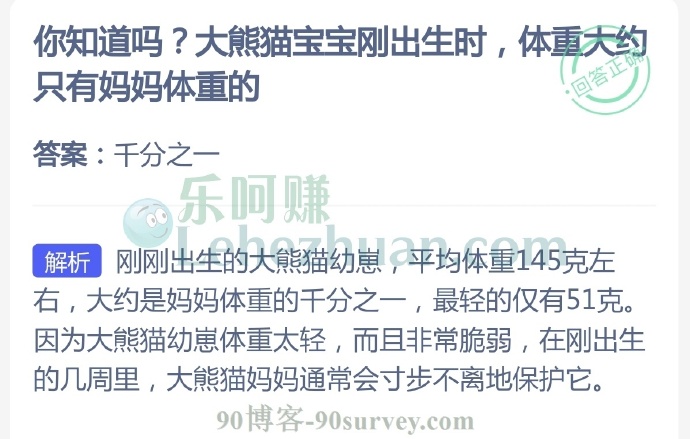 大熊猫宝宝刚出生时,体重大约只有妈妈体重的?