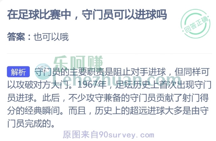 在足球比赛中,守门员可以进球吗?