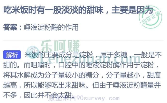 吃米饭时有一股淡淡的甜味,主要是因为?
