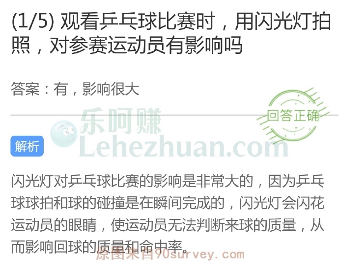 观看乒乓球比赛时,用闪光灯拍照,对参赛运动员有影响吗?