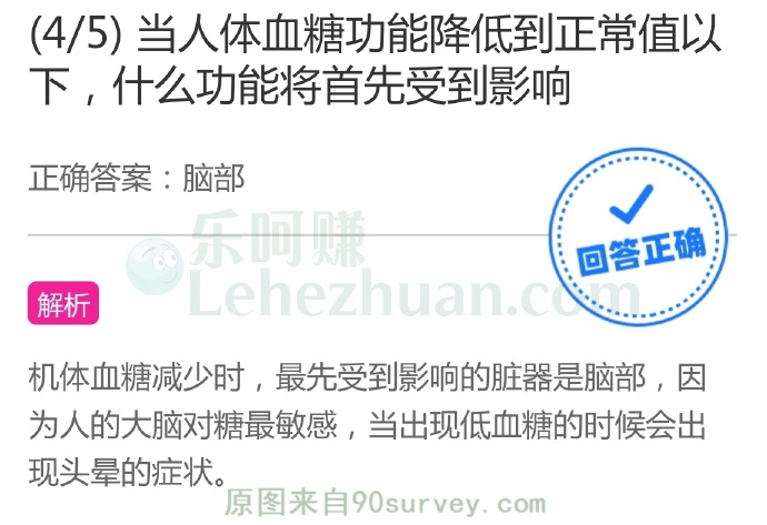 当人体血糖功能降低到正常值以下,什么功能将首先受到影响?