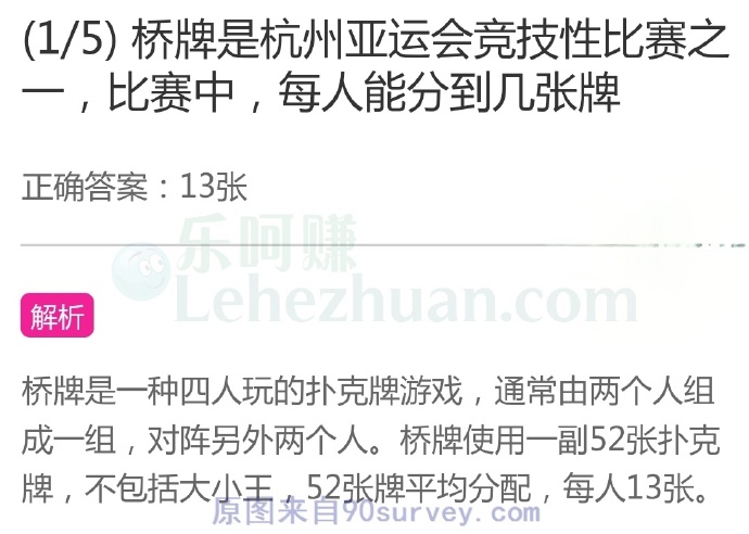 桥牌是杭州亚运会竞技性比赛之一,比赛中,每人能分到几张牌?
