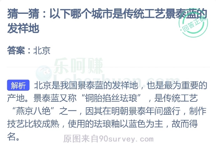 哪个城市是传统工艺景泰蓝的发祥地?