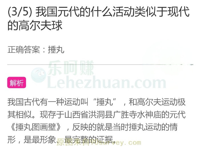 我国元代的什么活动类似于现代的高尔夫球?