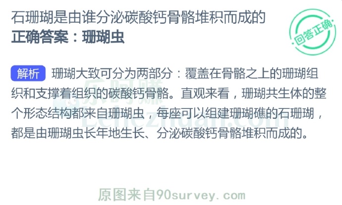石珊瑚是由谁分泌碳酸钙骨骼堆积而成的?