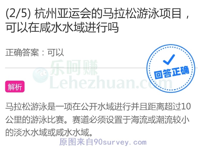 杭州亚运会的马拉松游泳项目,可以在咸水水域进行吗?