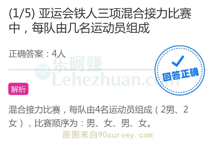 亚运会铁人三项混合接力比赛中,每队由几名运动员组成?