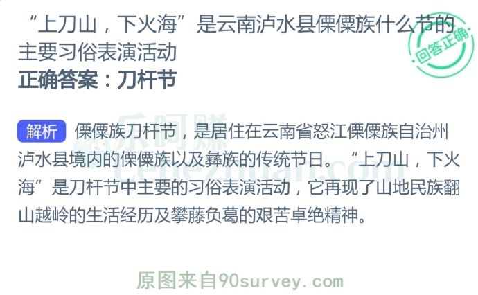 “上刀山,下火海”是云南泸水县傈僳族什么节的主要习俗表演活动?