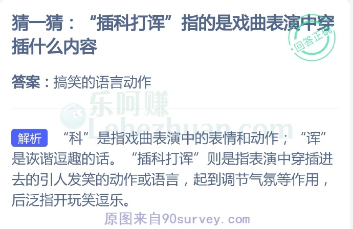 “插科打诨”指的是戏曲表演中穿插什么内容?