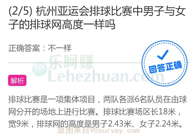 杭州亚运会排球比赛中男子与女子的排球网高度一样吗?