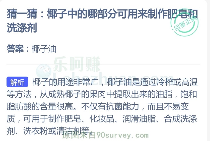 椰子中的哪部分可用来制作肥皂和洗涤剂?
