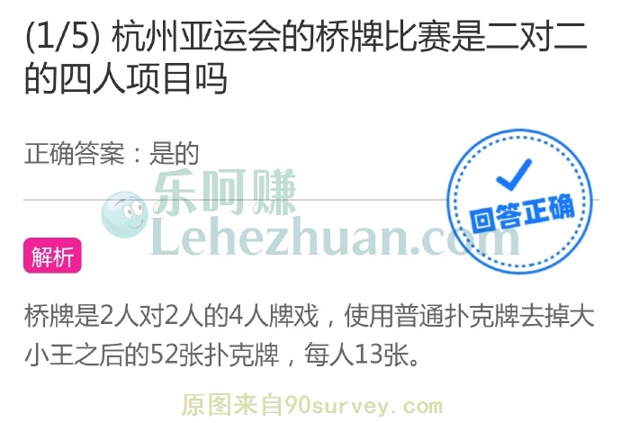 杭州亚运会的桥牌比赛是二对二的四人项目吗?