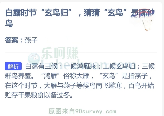 白露时节“玄鸟归”中的“玄鸟”是哪种鸟?