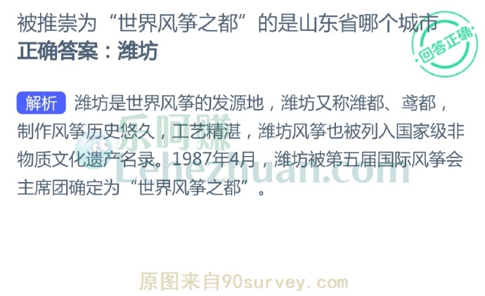 被推崇为“世界风筝之都”的是山东省哪个城市?