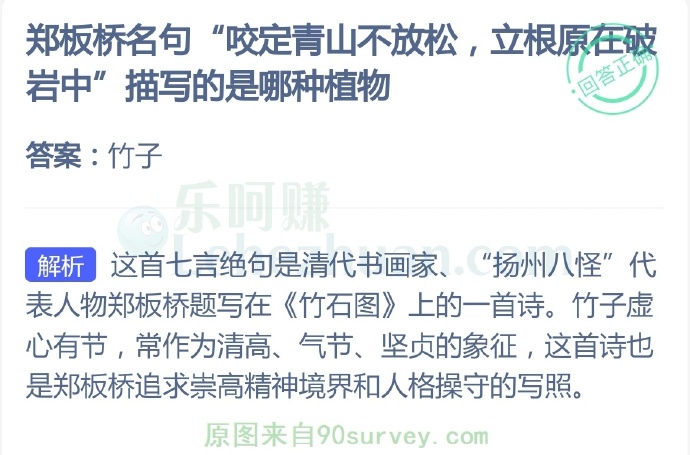 郑板桥名句“咬定青山不放松,立根原在破岩中”描写的是哪种植物?