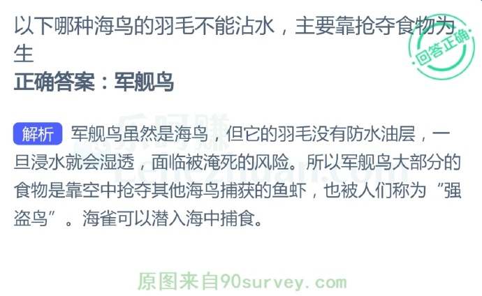 以下哪种海鸟的羽毛不能沾水,主要靠抢夺食物为生?