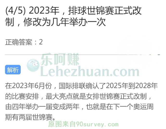 2023年,排球世锦赛正式改制,修改为几年举办一次?