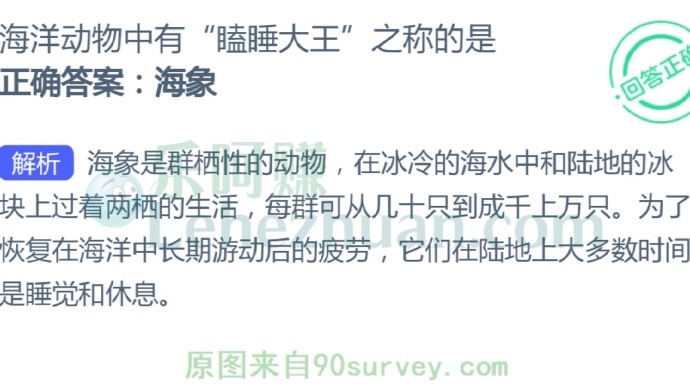 海洋动物中有“瞌睡大王”之称的是?