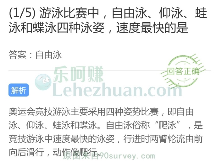 游泳比赛中,自由泳、仰泳、蛙泳和蝶泳四种泳姿,速度最快的是?