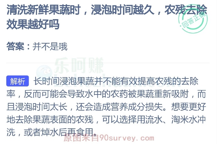 清洗新鲜果蔬时,浸泡时间越久,农残去除效果越好吗?
