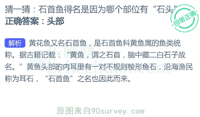 石首鱼得名是因为哪个部位有"石头?