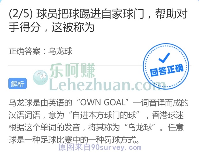 球员把球踢进自家球门,帮助对手得分,这被称为?
