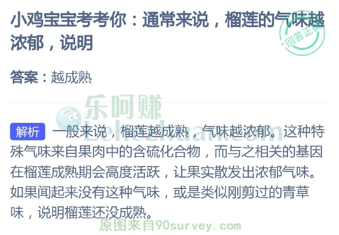 通常来说,榴莲的气味越浓郁,说明?