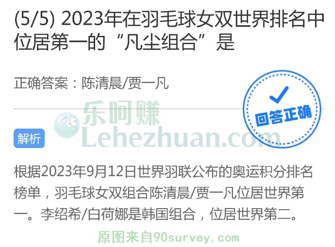 2023年在羽毛球女双世界排名中位居第一的“凡尘组合”是?