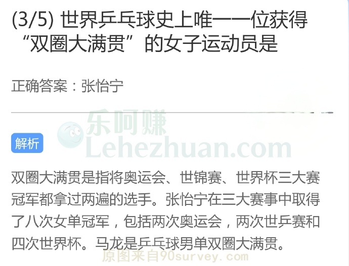 世界乒乓球史上唯一一位获得“双圈大满贯”的女子运动员是?