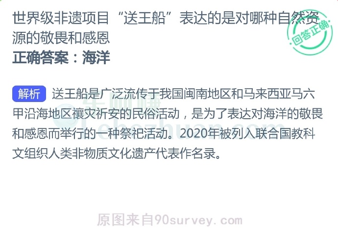 世界级非遗项目“送王船”表达的是对哪种自然资源的敬畏和感恩?