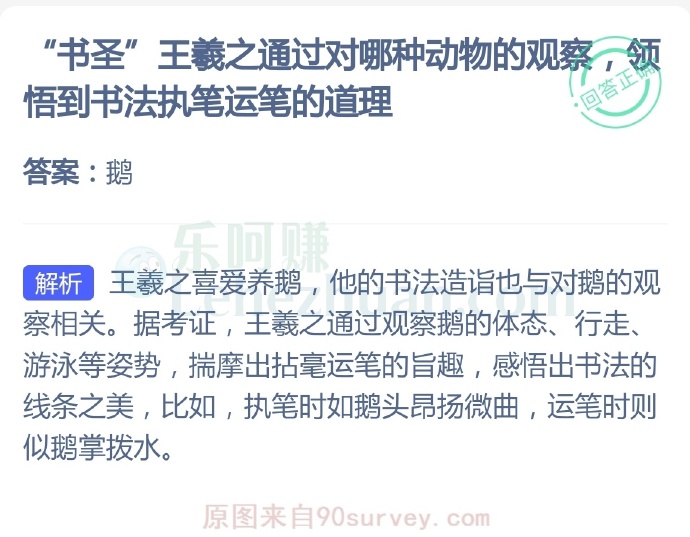 “书圣”王羲之通过对哪种动物的观察,领悟到书法执笔运笔的道理?