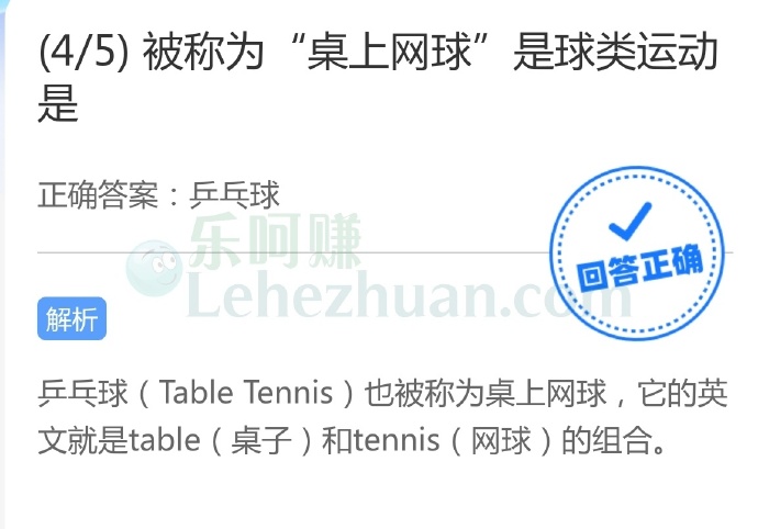 被称为“桌上网球”是球类运动是?