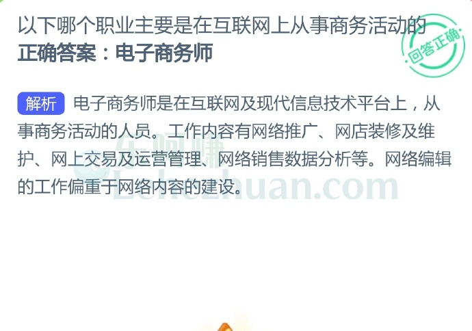 以下哪个职业主要是在互联网上从事商务活动的?