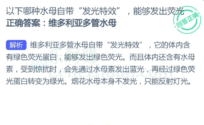 以下哪种水母自带“发光特效”,能够发出荧光?