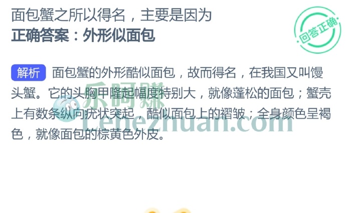 面包蟹之所以得名主要是因为?