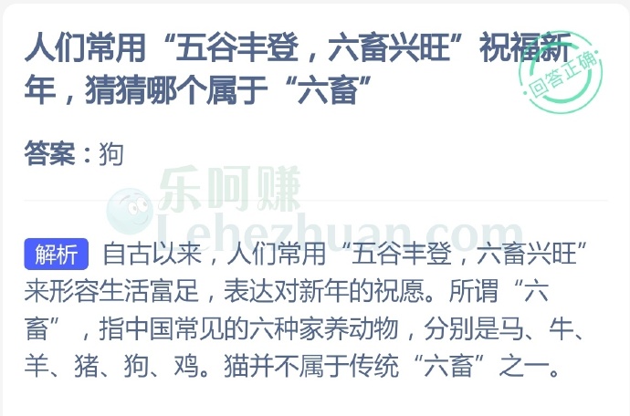 人们常用“五谷丰登,六畜兴旺”祝福新年,以下哪个属于“六畜”?