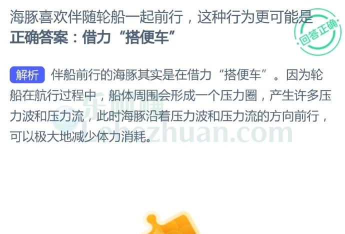 海豚喜欢伴随轮船一起前行,这种行为更可能是?