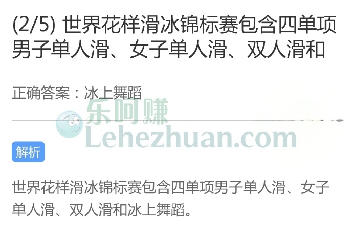 世界花样滑冰锦标赛包含四单项男子单人滑、女子单人滑、双人滑和?