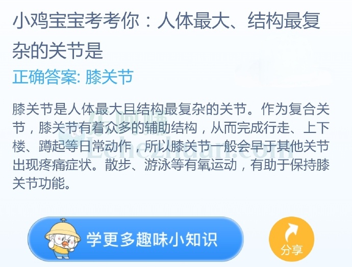 人体最大、结构最复杂的关节是?